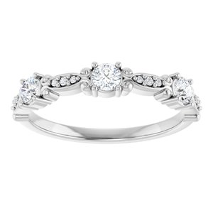 14K White Gold Natural Diamond Round 3 Mm Natural Diamond Polished 1/3 Ctw Natural Diamond  Vintage-Inspired Anniversary Band Size 7