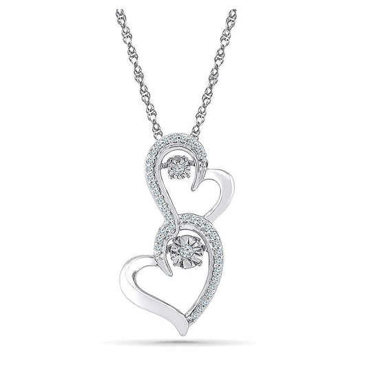 Sterling Silver Womens Round Diamond Moving Twinkle Heart Pendant 1/8 Cttw, Width: 0.46 In