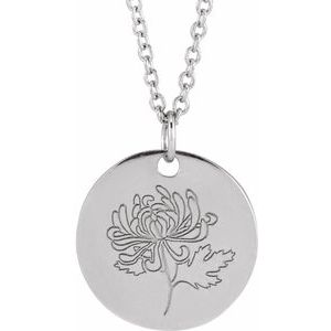 14K Yellow Or White Gold Or Sterling Silver Birth Flower Polished Necklace