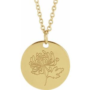 14K Yellow Or White Gold Or Sterling Silver Birth Flower Polished Necklace