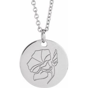 14K Yellow Or White Gold Or Sterling Silver Birth Flower Polished Necklace