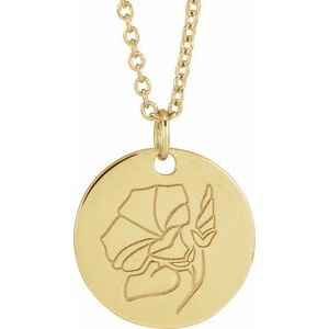 14K Yellow Or White Gold Or Sterling Silver Birth Flower Polished Necklace