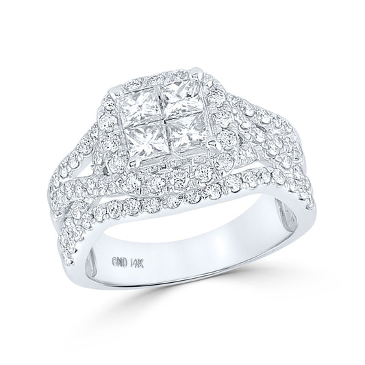 14K White Gold Princess Diamond Cluster Bridal Wedding Engagement Ring 2 Cttw, Womens Size: 5-10
