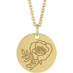 14K Yellow Or White Gold Or Sterling Silver Birth Flower Polished Necklace