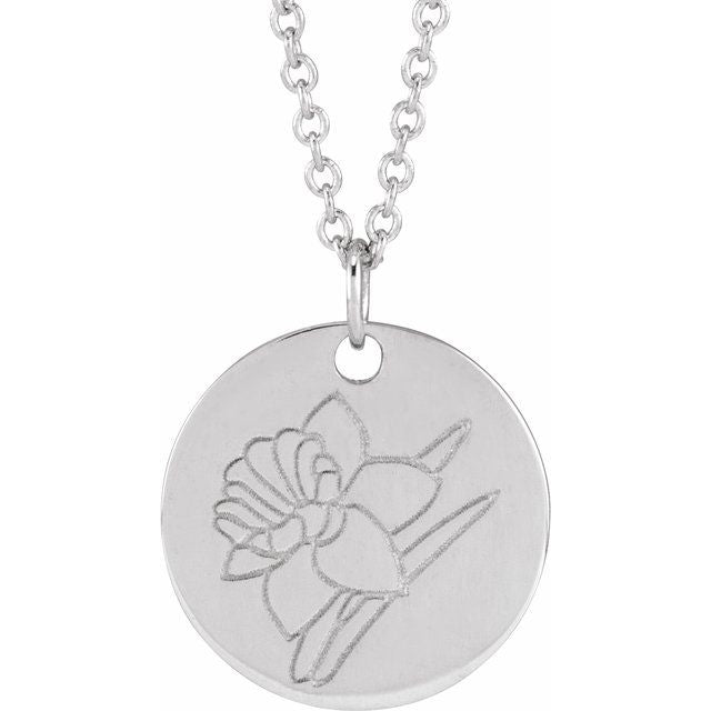 Sterling Silver Polished Birth Flower 16-18" Necklace