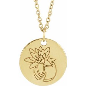 14K Yellow Or White Gold Or Sterling Silver Birth Flower Polished Necklace