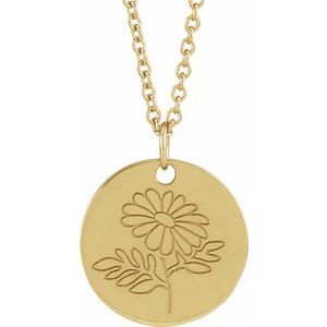 14K Yellow Or White Gold Or Sterling Silver Birth Flower Polished Necklace