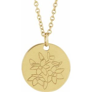14K Yellow Or White Gold Or Sterling Silver Birth Flower Polished Necklace