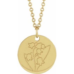 14K Yellow Or White Gold Or Sterling Silver Birth Flower Polished Necklace