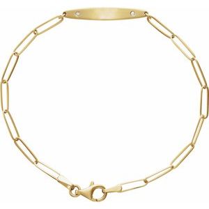 14K Yellow Gold Round 1.2 Mm 25 X 4 Mm I1, G-H Polished .015 Ctw Natural Diamond Engravable Curved 7 In Bracelet Mounting