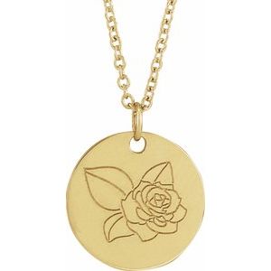 14K Yellow Or White Gold Or Sterling Silver Birth Flower Polished Necklace