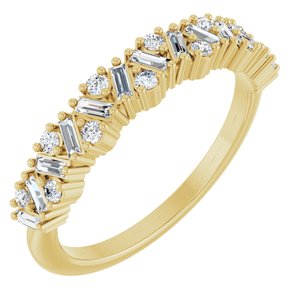 14K Yellow Gold Straight Baguette 2.5 X 1 Mm Polished 3/8 Ctw Natural Diamond Scattered Anniversary Band Size 7