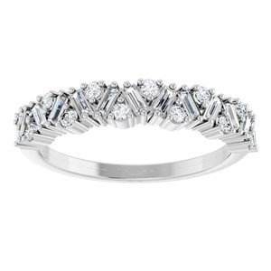 14K White Gold Straight Baguette 2.5 X 1 Mm Polished 3/8 Ctw Natural Diamond Scattered Anniversary Band Size 7