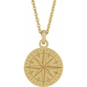 14K Yellow Gold Compass 26.2 X 18 Mm 20 In Polished Compass Necklace