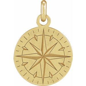14K Yellow Gold Compass 26.2 X 18 Mm Polished Compass Pendant