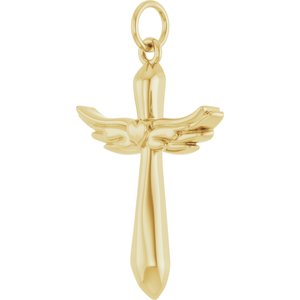 14K Yellow Gold 19.9 X 12.5 Mm Polished Heart Angel Wing Cross Pendant
