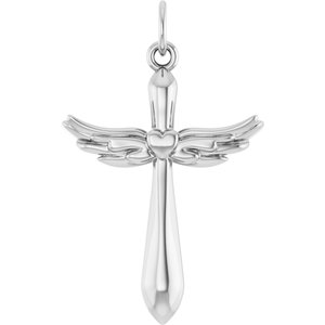 Sterling Silver 19.9 X 12.5 Mm Polished Heart Angel Wing Cross Pendant