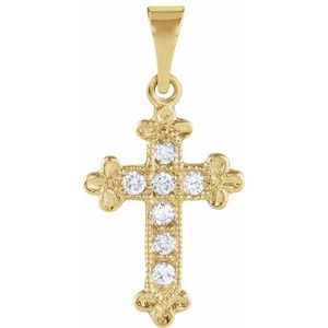14K Yellow Gold Round 1.5Mm G-H Si1 1/10 Ctw Natural Diamond Cross Pendant