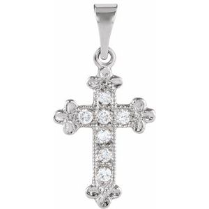 14K White Gold Round 1.5Mm G-H Si1 1/10 Ctw Natural Diamond Cross Pendant