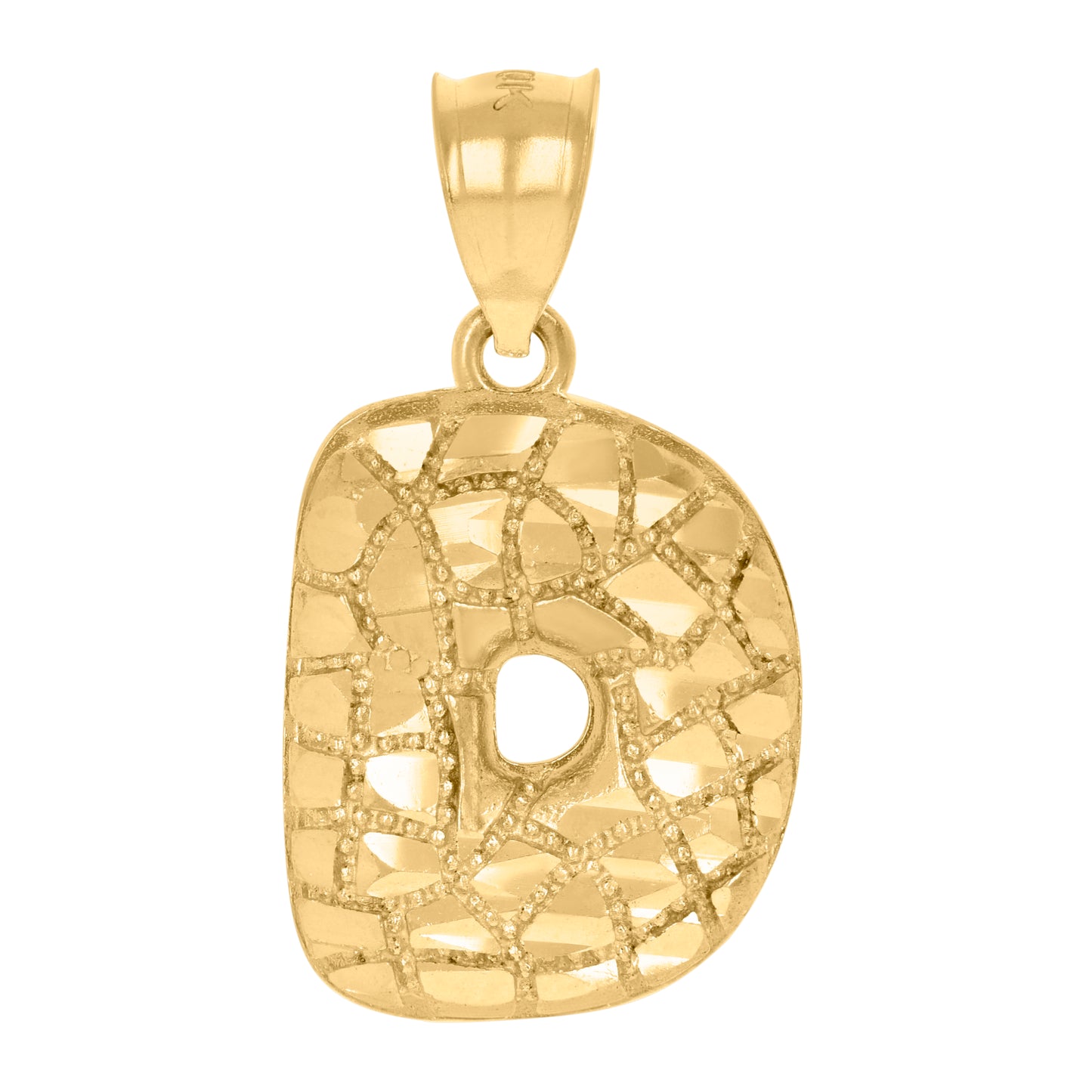 10K Yellow Gold Unisex Initial Alphabet Nugget Charm Pendant