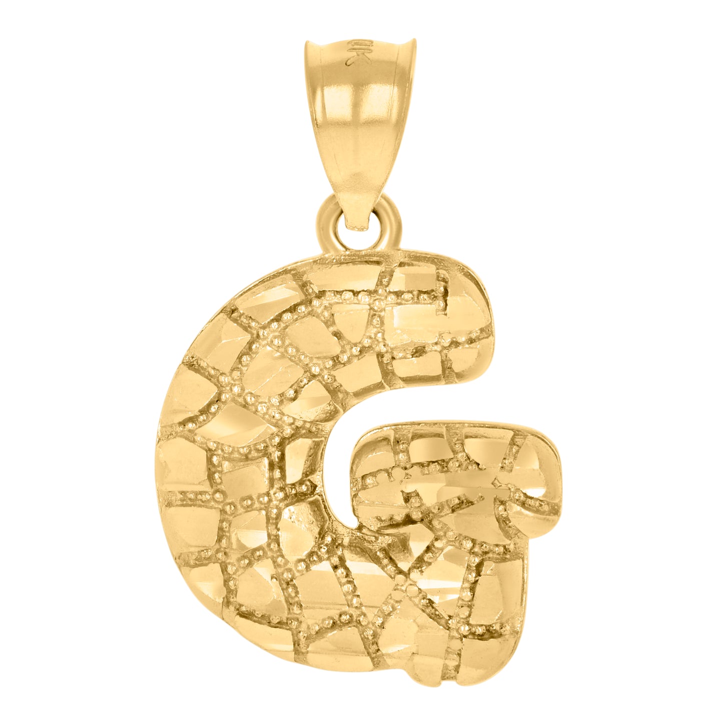 10K Yellow Gold Unisex Initial Alphabet Nugget Charm Pendant