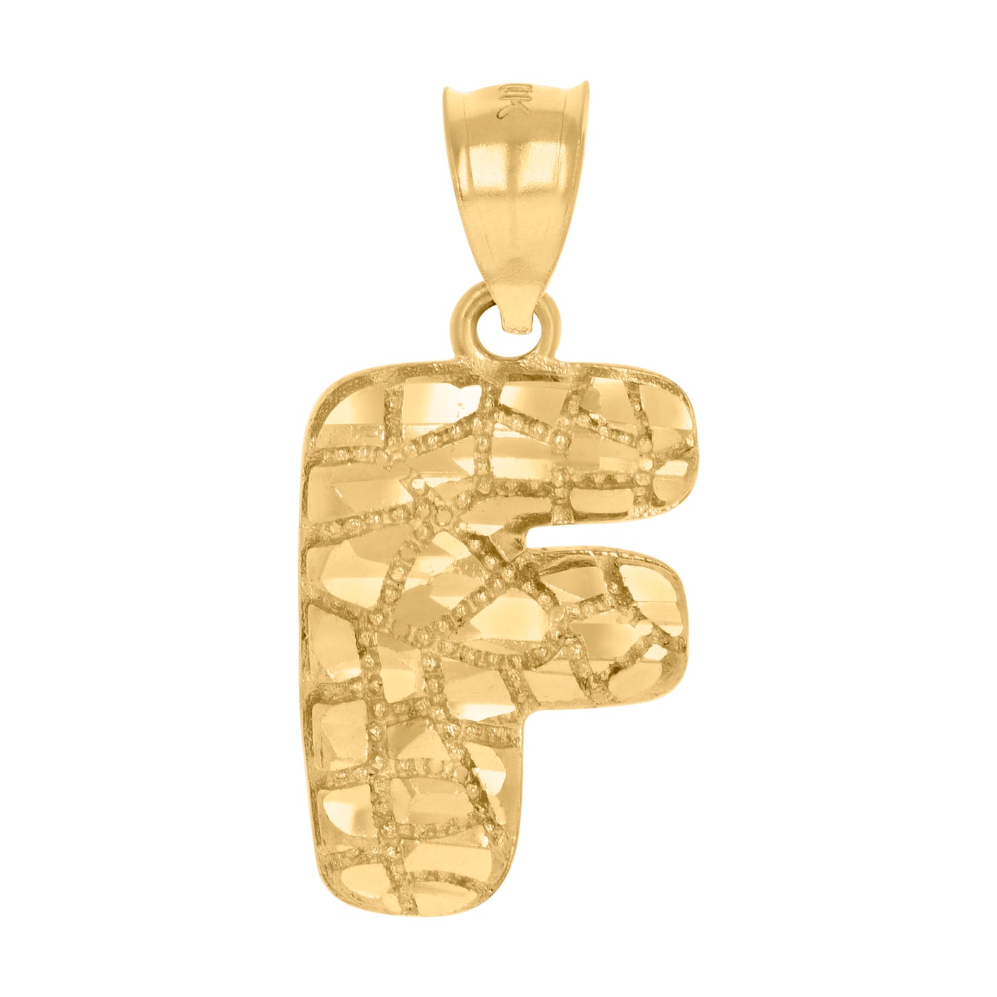 10K Yellow Gold Unisex Initial Alphabet Nugget Charm Pendant