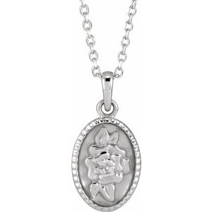 Sterling Silver 16.7 X 8 Mm 16-18 In Polished Floral Coin Necklace