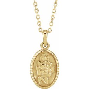 14K Yellow Gold 16.7 X 8 Mm 16-18 In Polished Floral Coin Necklace