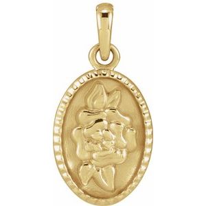 14K Yellow Gold 16.7 X 8 Mm Polished Floral Coin Pendant