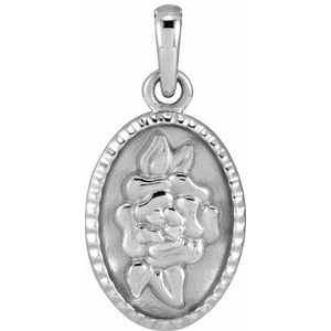 Sterling Silver 16.7 X 8 Mm Polished Floral Coin Pendant