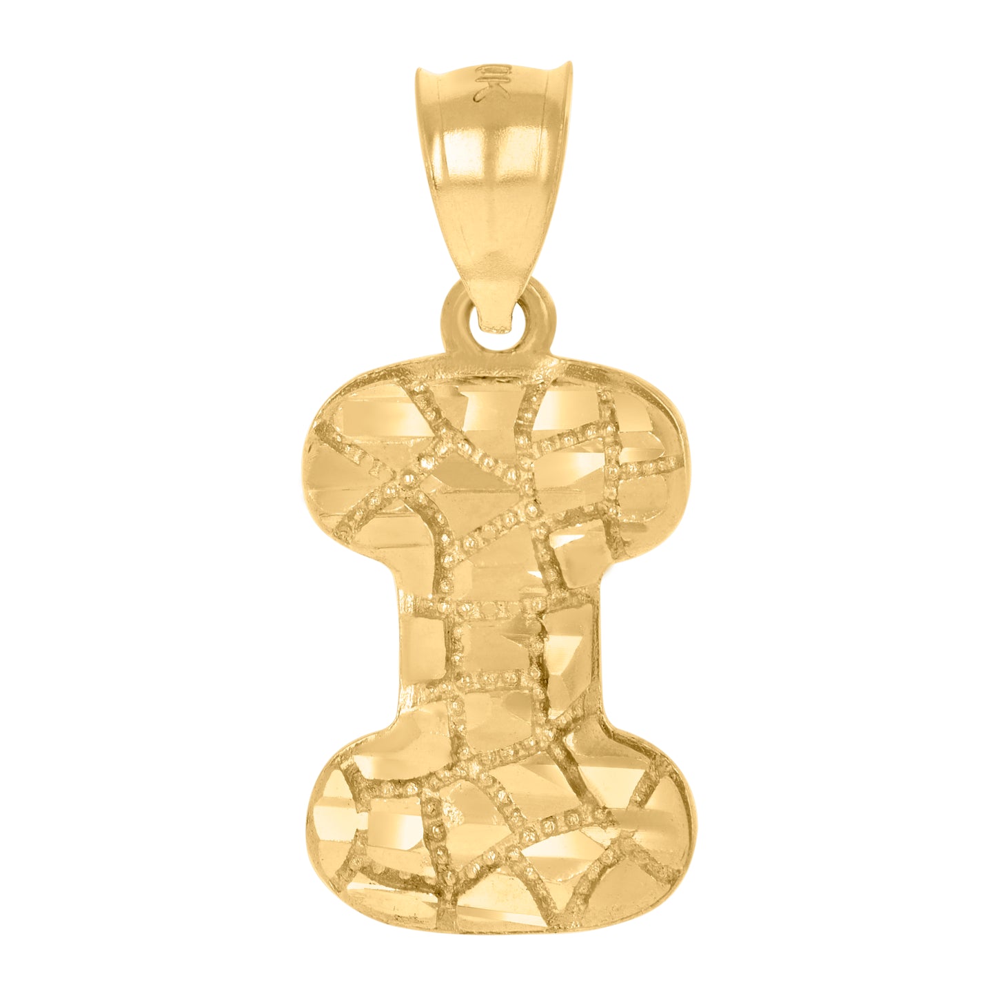 10K Yellow Gold Unisex Initial Alphabet Nugget Charm Pendant