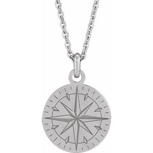 Sterling Silver Compass 26.2 X 18 Mm 20 In Polished Compass Necklace