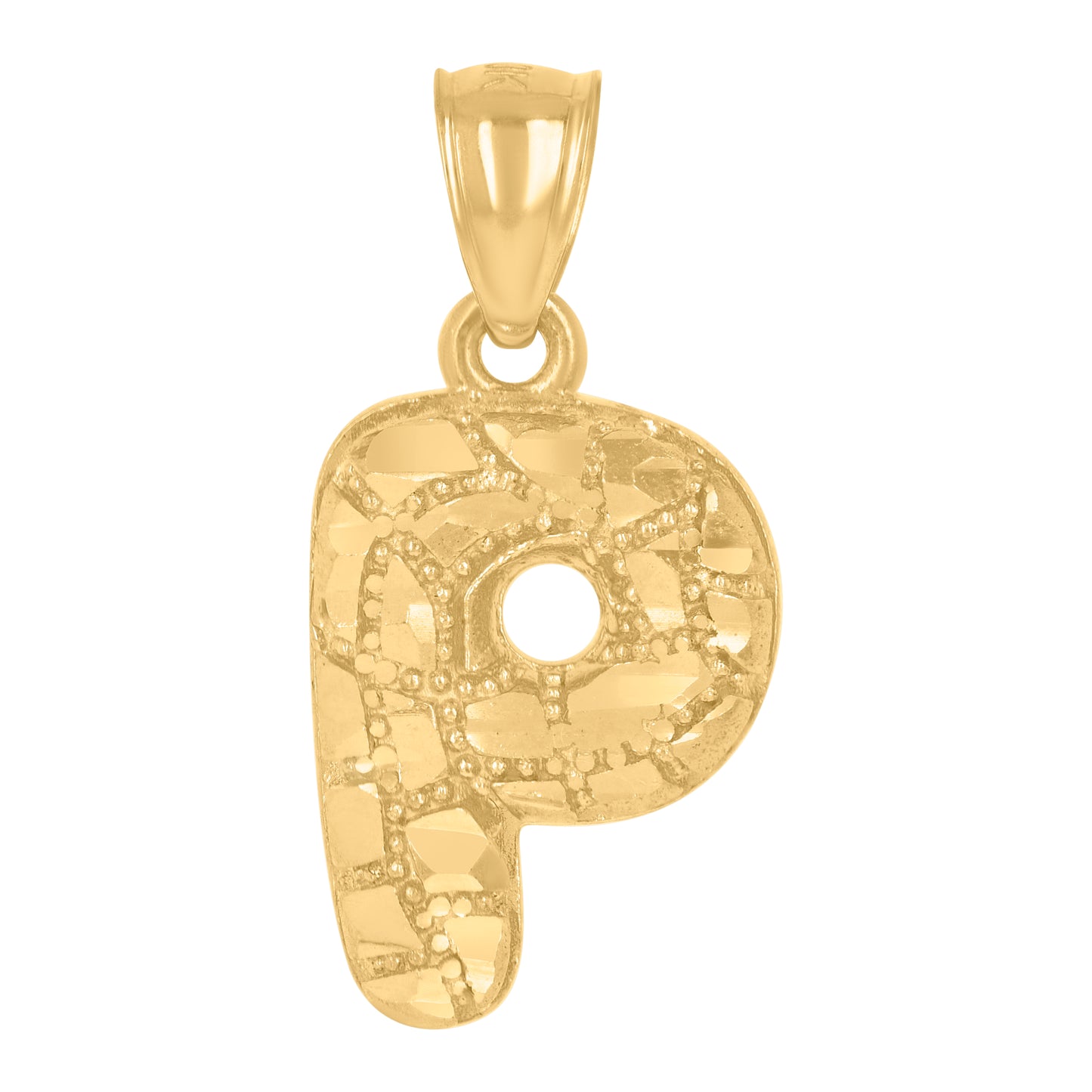 10K Yellow Gold Unisex Initial Alphabet Nugget Charm Pendant