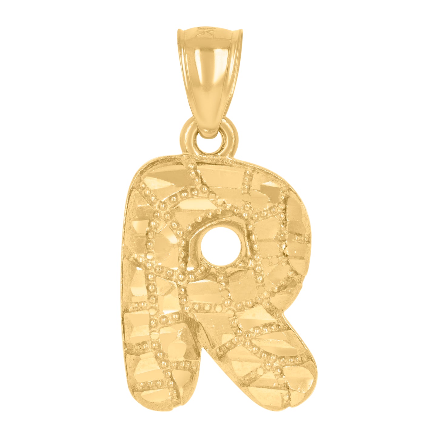 10K Yellow Gold Unisex Initial Alphabet Nugget Charm Pendant