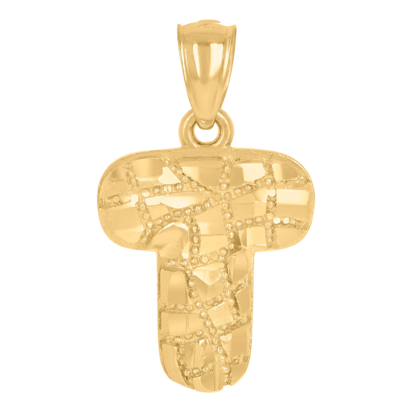 10K Yellow Gold Unisex Initial Alphabet Nugget Charm Pendant
