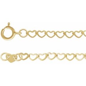 14K Yellow Gold Heart Chain, Length: 7 In, Width: 2.5 Mm