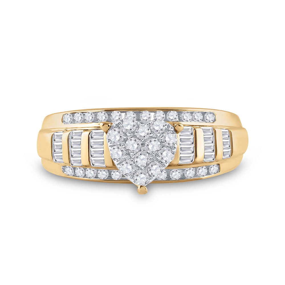 10K White Or Yellow Gold Round Diamond Heart Bridal Wedding Engagement Ring , Womens Size: 5-10