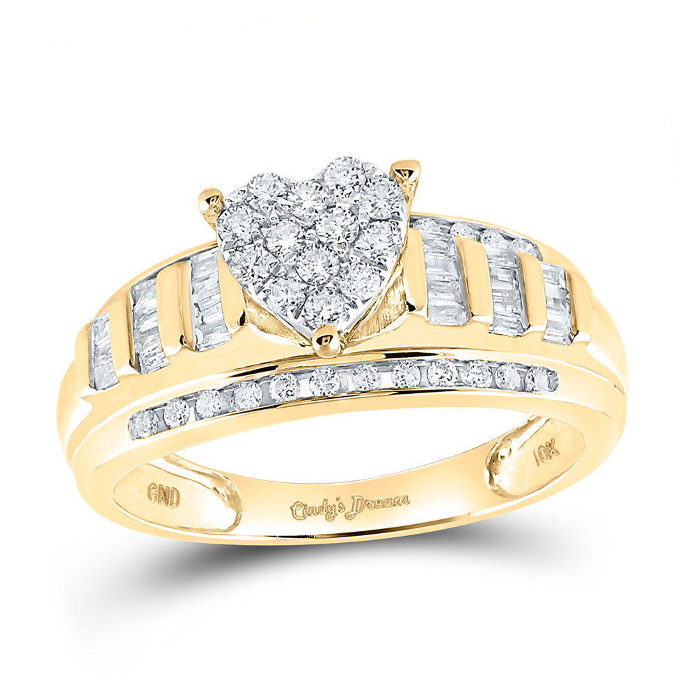 10K White Or Yellow Gold Round Diamond Heart Bridal Wedding Engagement Ring , Womens Size: 5-10