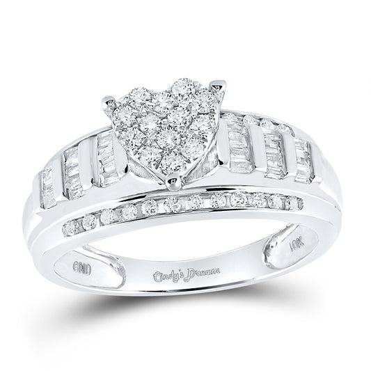 10K White Or Yellow Gold Round Diamond Heart Bridal Wedding Engagement Ring , Womens Size: 5-10