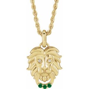 14K Yellow Gold Round 1.5 Mm G-H I1 Natural Tsavorite Garnet And .005 Ctw Natural Diamond Lion Necklace, Length: 20 In