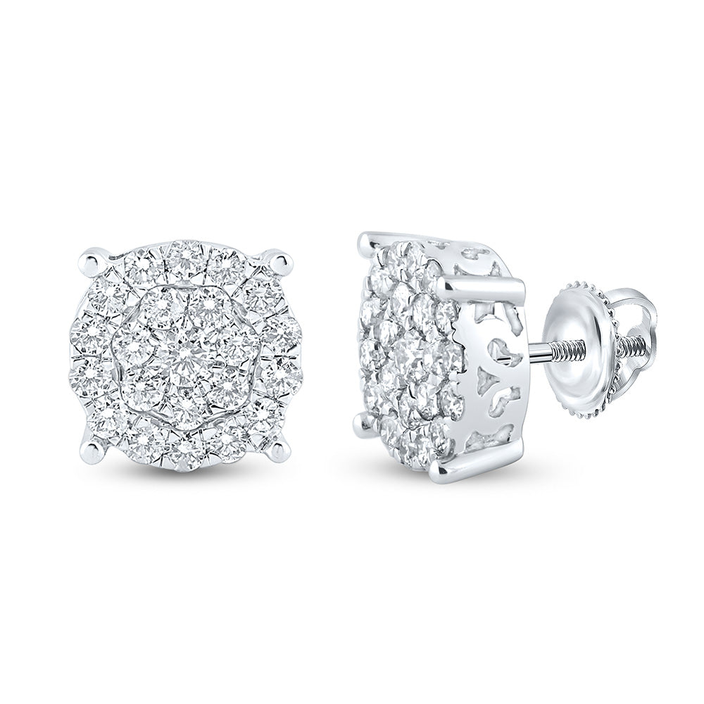 10K White Or Yellow Gold Womens Round Diamond Cluster Earrings