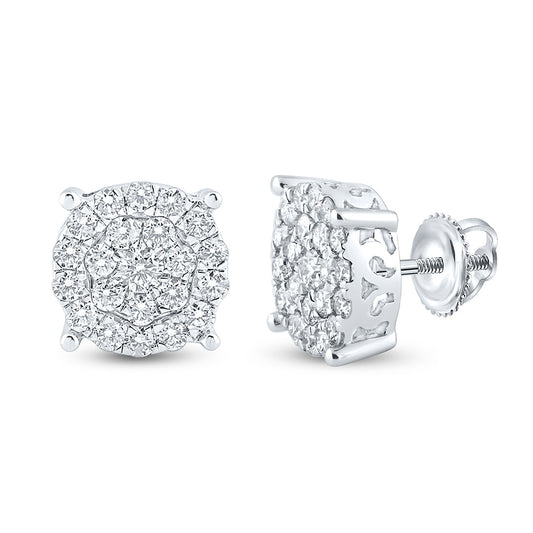 10K White Or Yellow Gold Womens Round Diamond Cluster Earrings