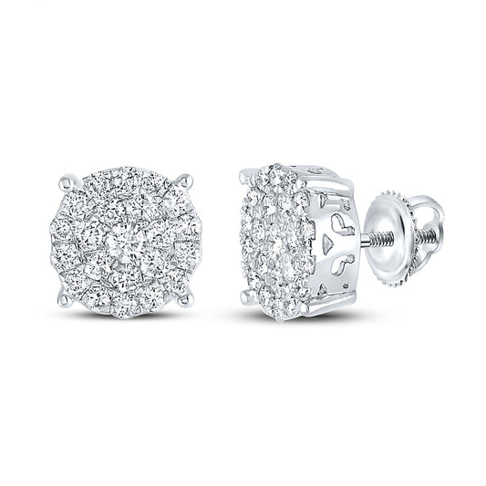 10K White Or Yellow Gold Womens Round Diamond Cluster Earrings