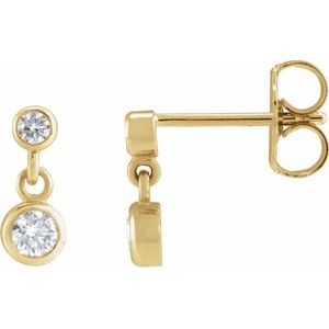 14K Yellow Gold Round 3Mm I1, G-H 1/4 Ctw Natural Diamond Two-Stone Bezel-set Friction Back Earrings