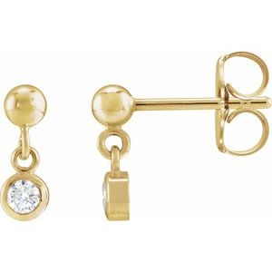 14K Yellow Gold Round 3Mm I1, G-H 1/5 Ctw Natural Diamond Micro-Bezel-set Friction Back Dangle Earrings