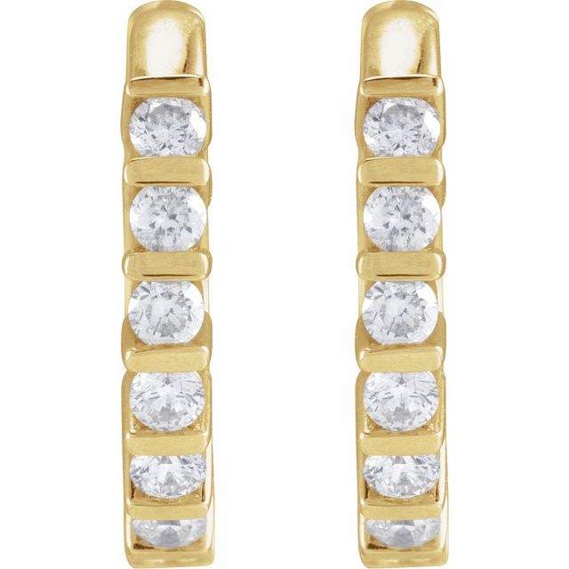 14K Yellow Gold Round 10.7 Mm 1.83 Mm 1.5Mm I1, Gh Pair Hinged Polished 1/6 Ctw Natural Diamond Channel-Set Hinged Hoop Earrings
