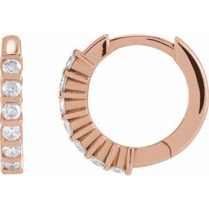 14K Rose Gold Pair Round Shape 1.8Mm I1, Gh 1/3 Ctw Natural Diamond Channel-Set Hinged Hoop Earrings, Length: 15.01 Mm, Thickness: 1.9 Mm