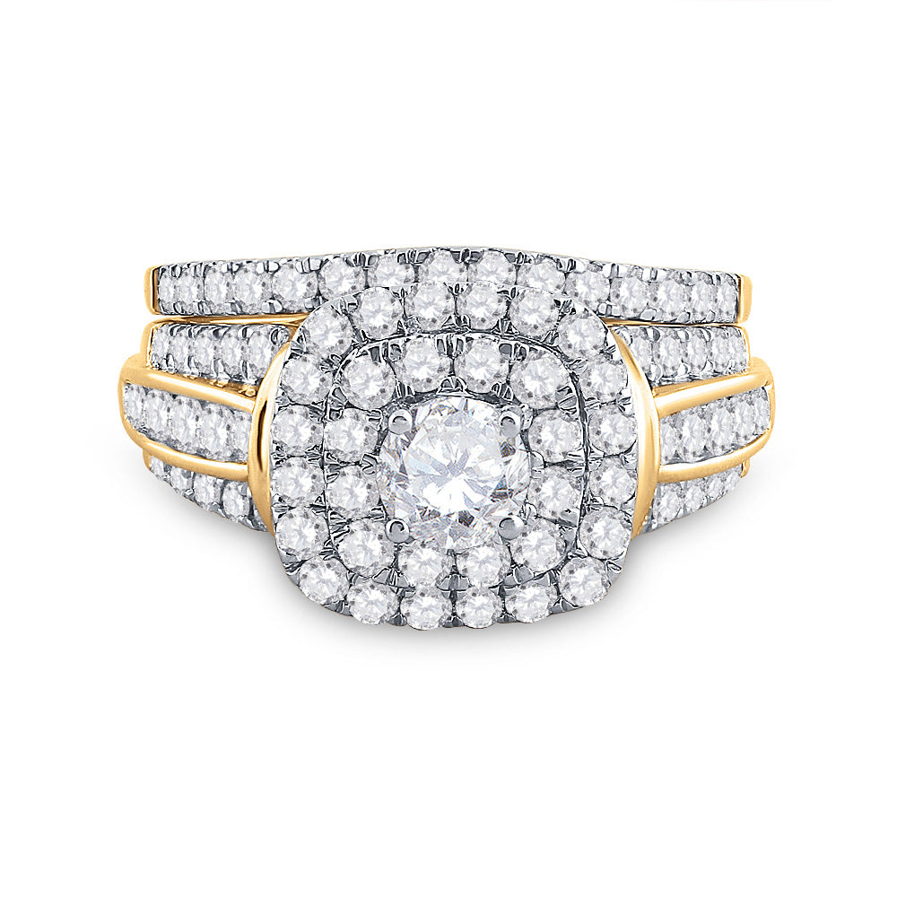 14K Yellow Gold Round Diamond Bridal Wedding Ring Band Set 2 Cttw, Womens Size: 5-10