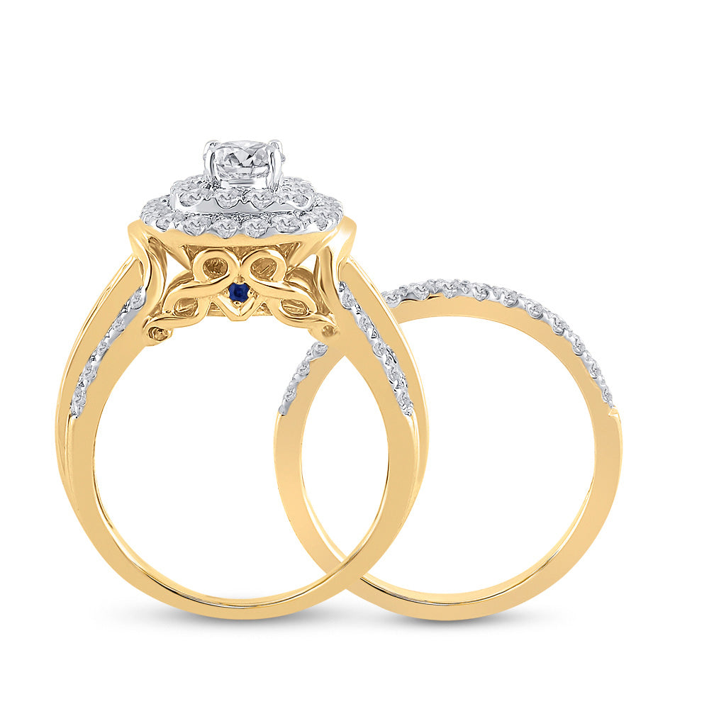 14K Yellow Gold Round Diamond Bridal Wedding Ring Band Set 2 Cttw, Womens Size: 5-10