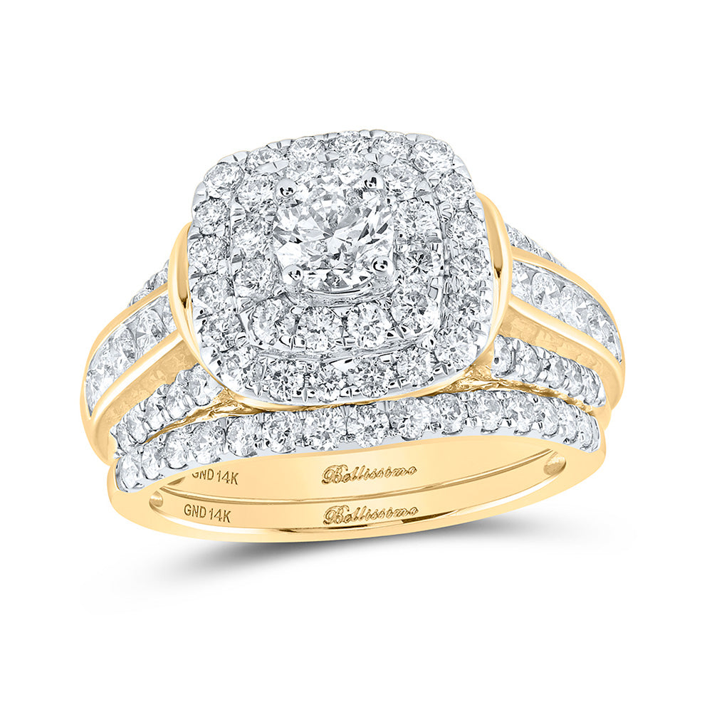 14K Yellow Gold Round Diamond Bridal Wedding Ring Band Set 2 Cttw, Womens Size: 5-10